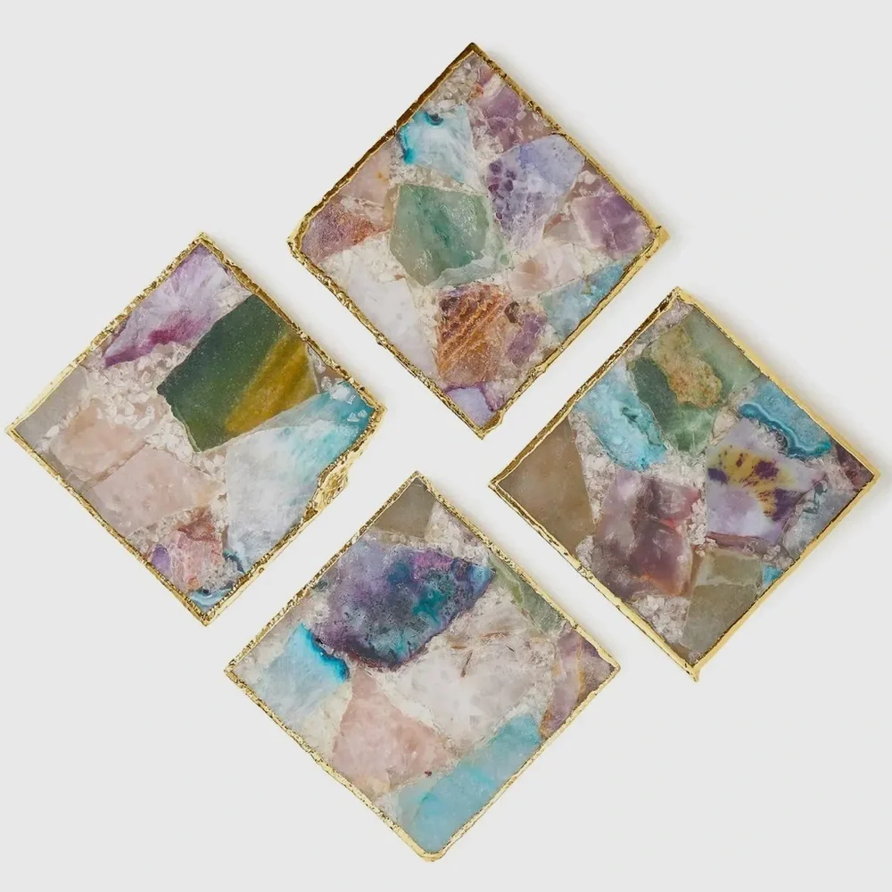 Set of 4 Dyed Agate Gold Edge Coasters